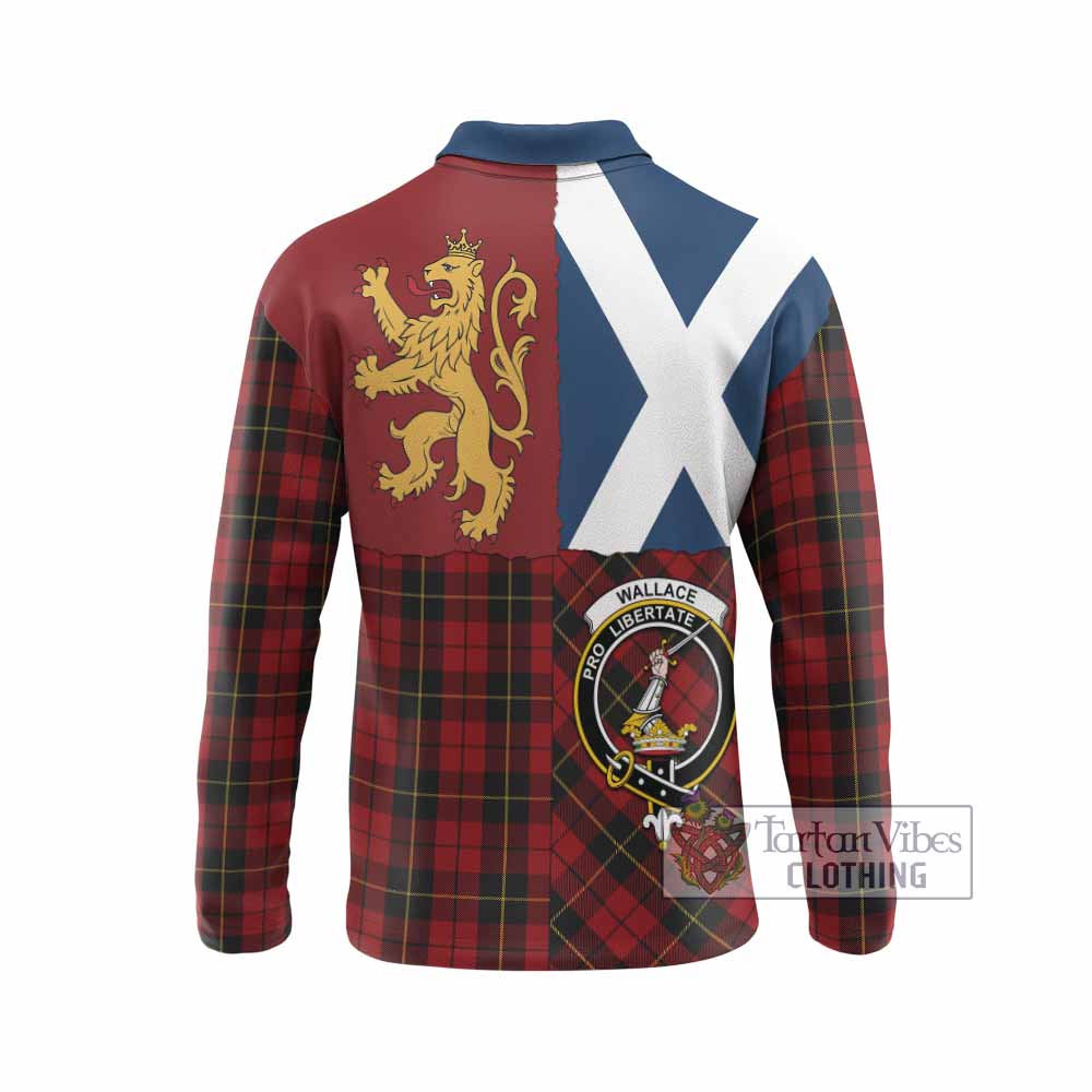 Wallace Crest Tartan Long Sleeve Polo Shirt with Lion Rampant Saltire Style