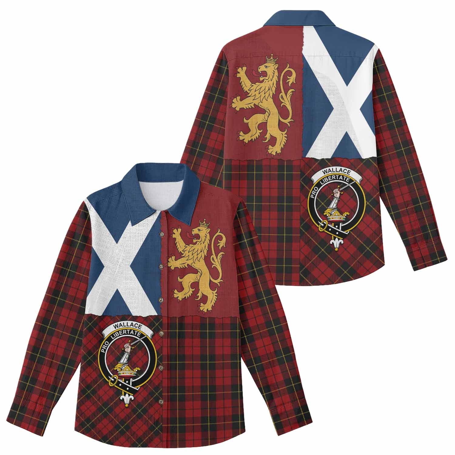 Wallace Crest Tartan Women Casual Shirt with Lion Rampant Saltire Style