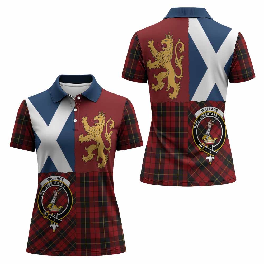 Wallace Crest Tartan Women Polo Shirt with Lion Rampant Saltire Style