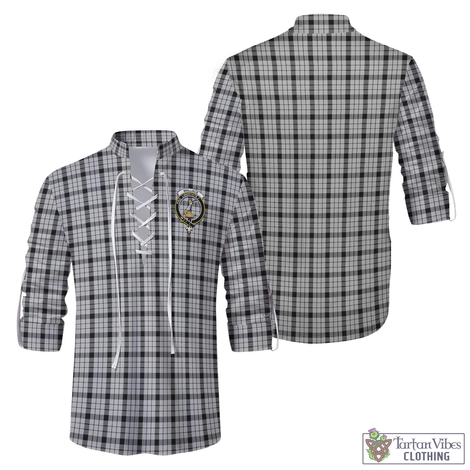 Tartan Vibes Clothing Wallace Dress Tartan Men's Scottish Traditional Jacobite Ghillie Kilt Shirt with Family Crest