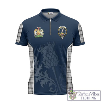 Wallace Dress Tartan Zipper Polo Shirt with Family Crest and Scottish Thistle Vibes Sport Style