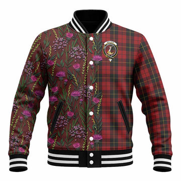 Wallace Family Crest Tartan Baseball Jacket Scottish Thistle Flower Pattern Half Style