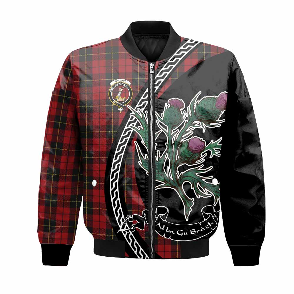Wallace Family Crest Tartan Bomber Jacket Alba Thistle Inspired - Tartan Vibes Clothing