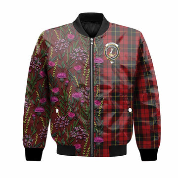 Wallace Family Crest Tartan Bomber Jacket Scottish Thistle Flower Pattern Half Style