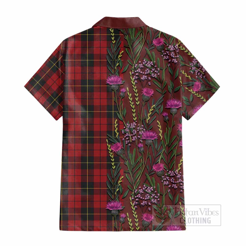 Wallace Family Crest Tartan Cotton Hawaiian Shirt Scottish Thistle Flower Pattern Half Style - Tartan Vibes Clothing