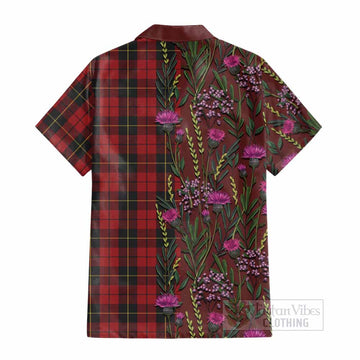 Wallace Family Crest Tartan Cotton Hawaiian Shirt Scottish Thistle Flower Pattern Half Style - Tartan Vibes Clothing