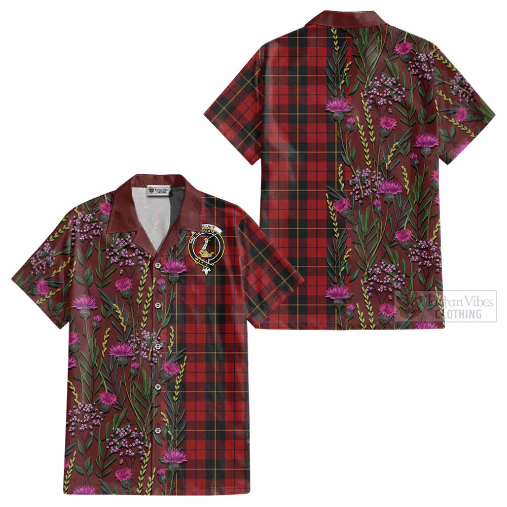 Wallace Family Crest Tartan Cotton Hawaiian Shirt Scottish Thistle Flower Pattern Half Style - Tartan Vibes Clothing
