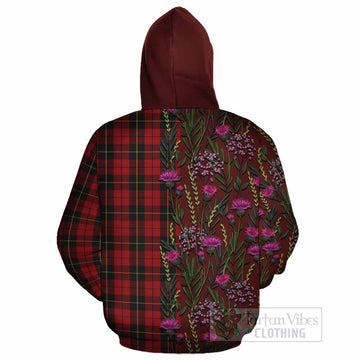 Wallace Family Crest Tartan Cotton Hoodie Scottish Thistle Flower Pattern Half Style