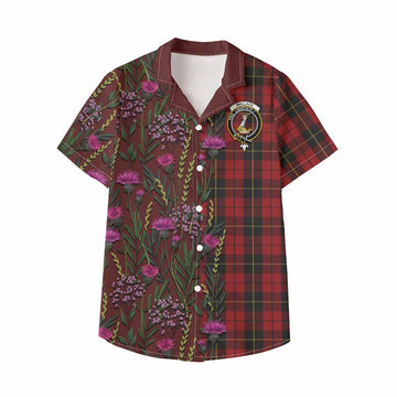 Wallace Family Crest Tartan Kid Hawaiian Shirt Scottish Thistle Flower Pattern Half Style