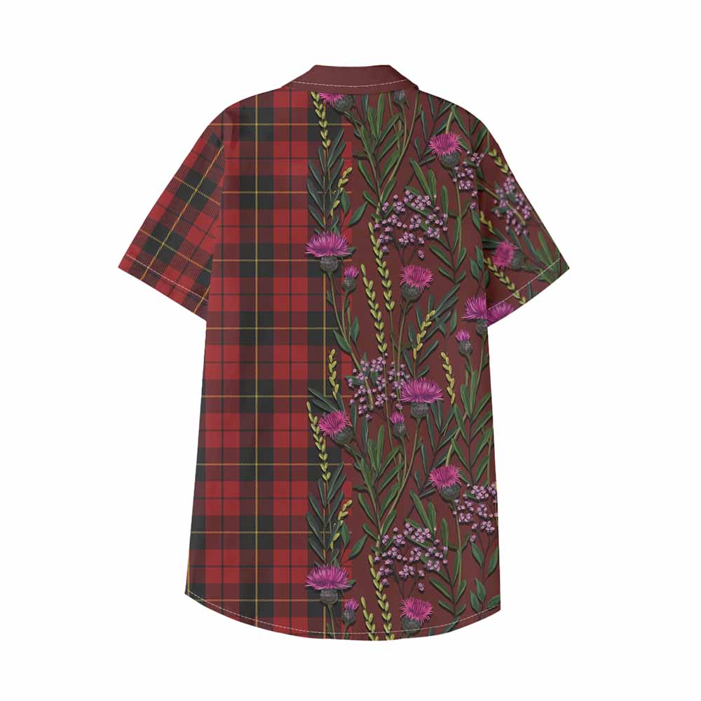 Wallace Family Crest Tartan Kid Hawaiian Shirt Scottish Thistle Flower Pattern Half Style - Tartan Vibes Clothing