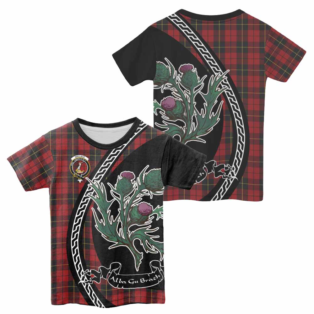Wallace Family Crest Tartan Kid T-shirt Alba Thistle Inspired - Tartan Vibes Clothing