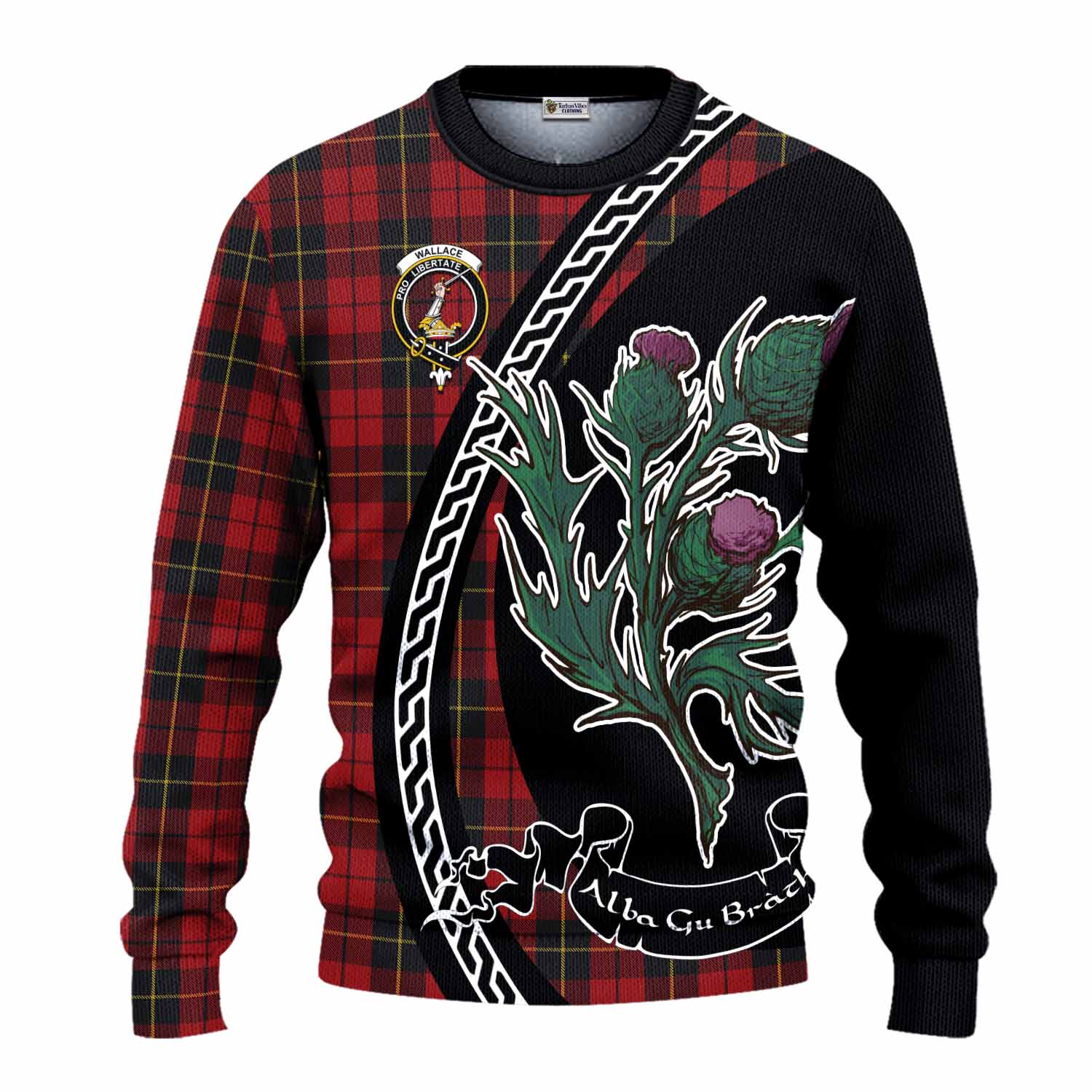 Wallace Family Crest Tartan Knitted Sweater Alba Thistle Inspired - Tartan Vibes Clothing