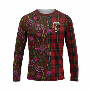 Wallace Family Crest Tartan Long Sleeve T-Shirt Scottish Thistle Flower Pattern Half Style - Tartan Vibes Clothing