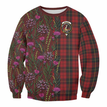 Wallace Family Crest Tartan Sweatshirt Scottish Thistle Flower Pattern Half Style - Tartan Vibes Clothing