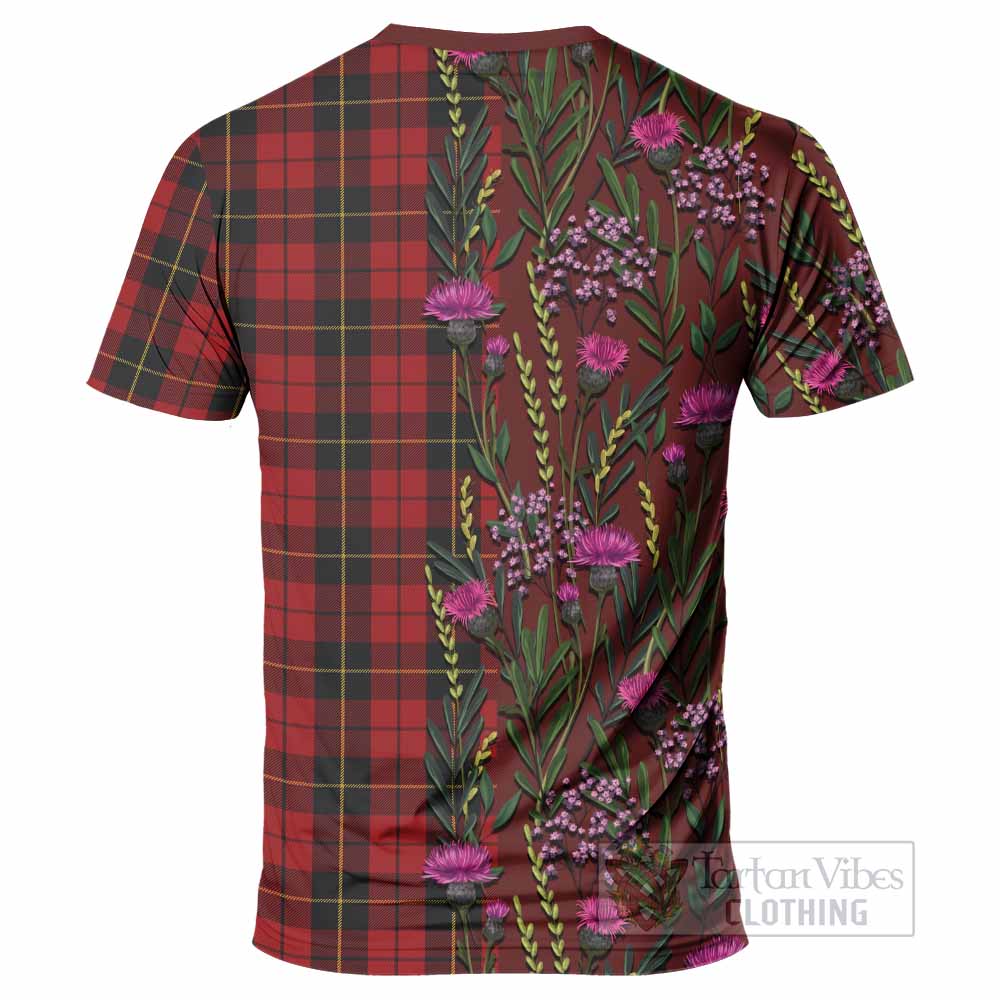 Wallace Family Crest Tartan T-Shirt Scottish Thistle Flower Pattern Half Style - Tartan Vibes Clothing