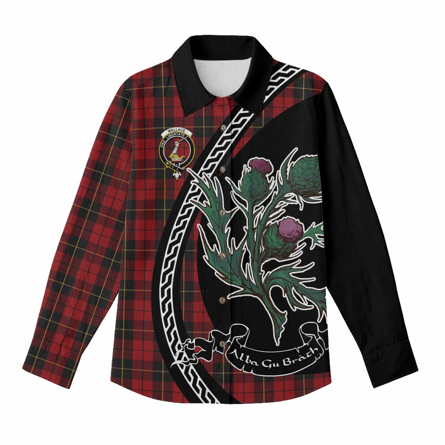 Wallace Family Crest Tartan Women Casual Shirt Alba Thistle Inspired - Tartan Vibes Clothing