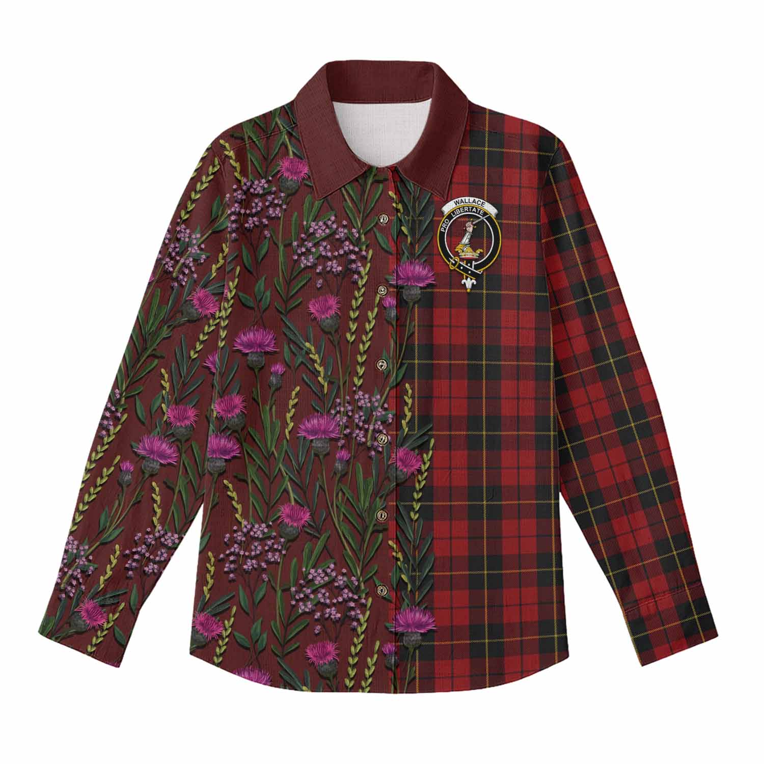 Wallace Family Crest Tartan Women Casual Shirt Scottish Thistle Flower Pattern Half Style - Tartan Vibes Clothing