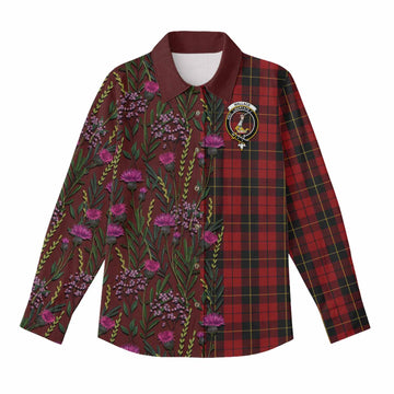 Wallace Family Crest Tartan Women Casual Shirt Scottish Thistle Flower Pattern Half Style