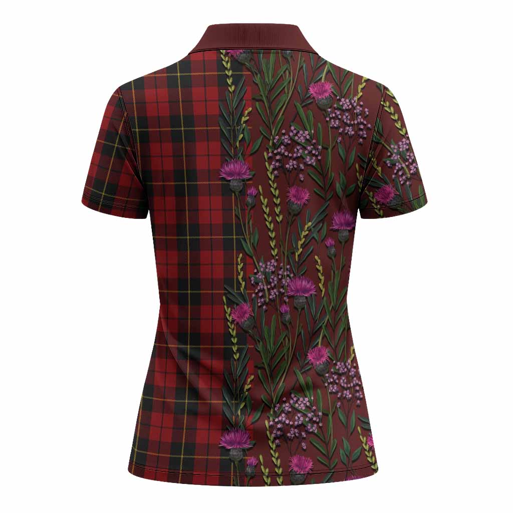 Wallace Family Crest Tartan Women Polo Shirt Scottish Thistle Flower Pattern Half Style - Tartan Vibes Clothing