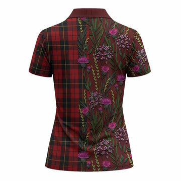 Wallace Family Crest Tartan Women Polo Shirt Scottish Thistle Flower Pattern Half Style - Tartan Vibes Clothing