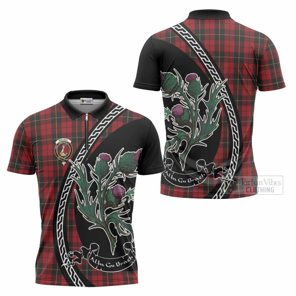 Wallace Family Crest Tartan Zipper Polo Shirt Alba Thistle Inspired - Tartan Vibes Clothing