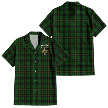 Wallace Hunting Tartan Short Sleeve Button Down Shirt with Family Crest