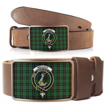 Wallace Hunting Tartan Belt Buckles with Family Crest