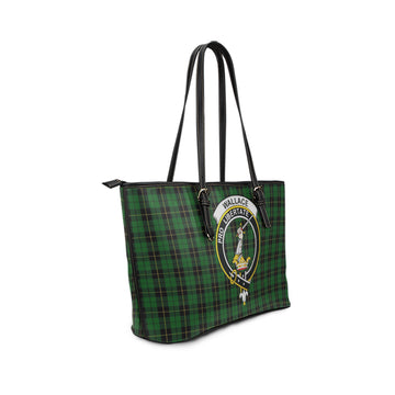 Wallace Hunting Tartan Leather Tote Bag with Family Crest