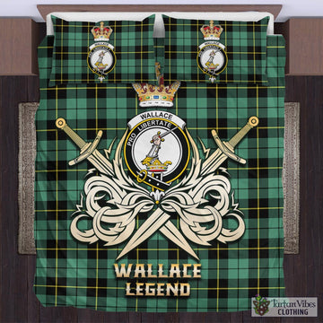 Wallace Hunting Ancient Tartan Bedding Set with Clan Crest and the Golden Sword of Courageous Legacy