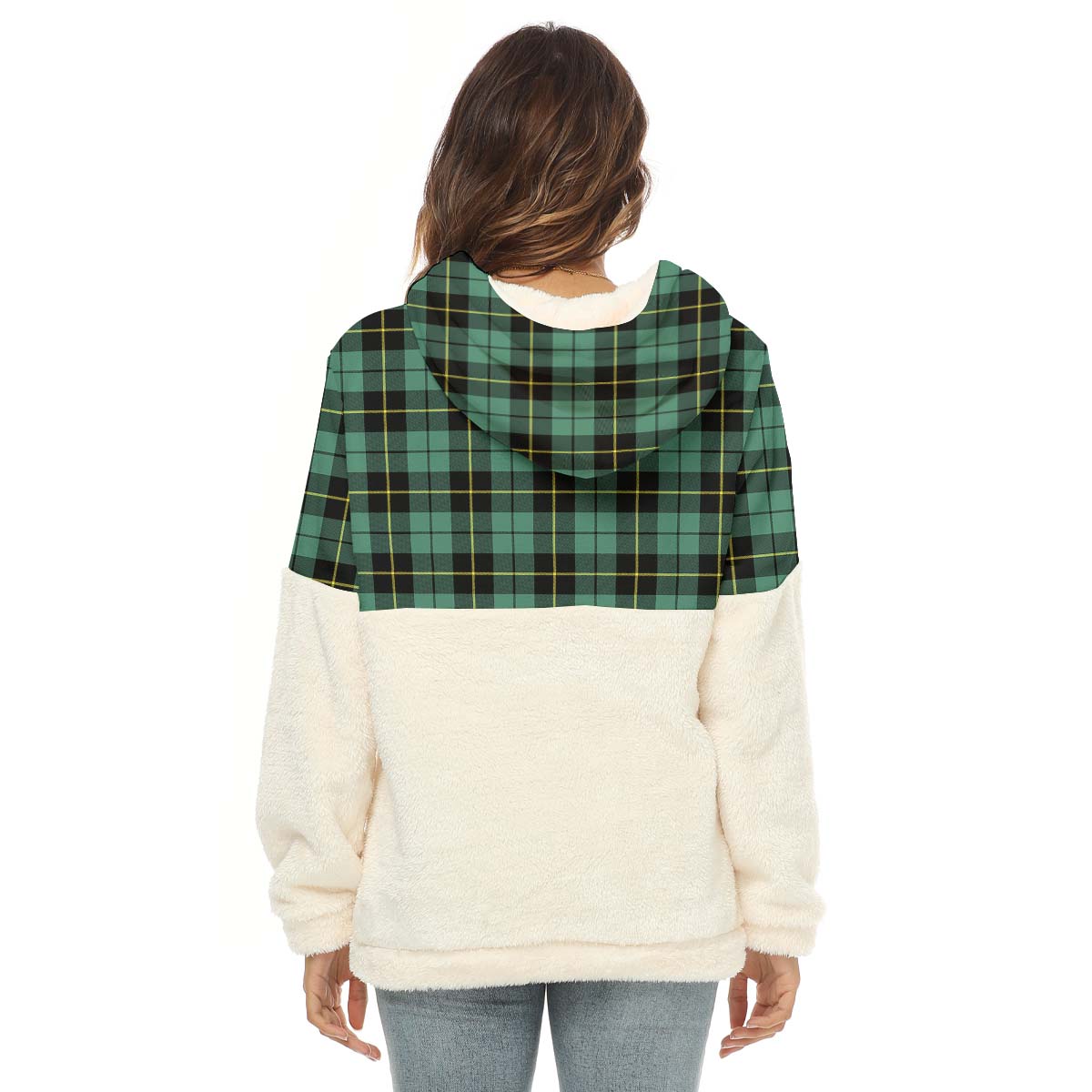 wallace-hunting-ancient-tartan-womens-borg-fleece-hoodie-with-half-zip-with-family-crest