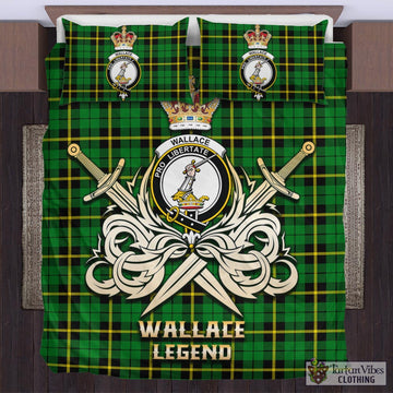 Wallace Hunting Green Tartan Bedding Set with Clan Crest and the Golden Sword of Courageous Legacy