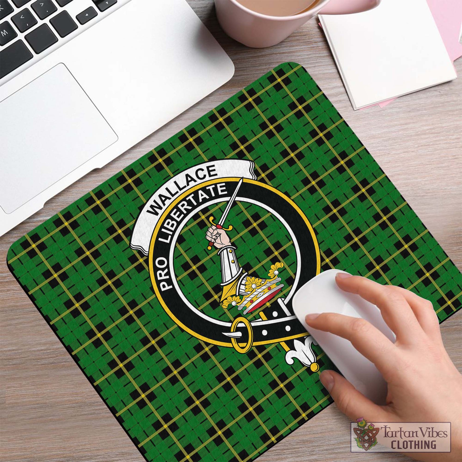 Tartan Vibes Clothing Wallace Hunting Green Tartan Mouse Pad with Family Crest