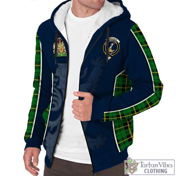 Wallace Hunting Green Tartan Sherpa Hoodie with Family Crest and Lion Rampant Vibes Sport Style