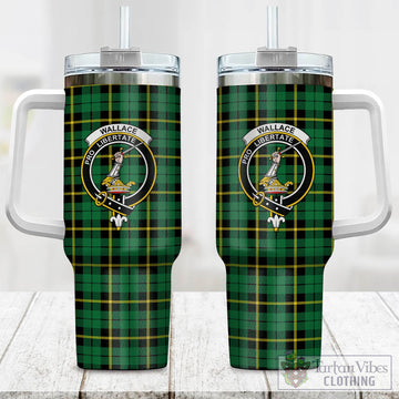 Wallace Hunting Green Tartan and Family Crest Tumbler with Handle