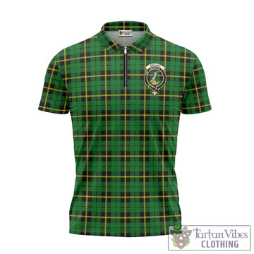 Wallace Hunting Green Tartan Zipper Polo Shirt with Family Crest