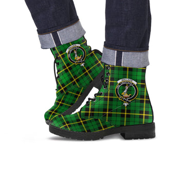 Wallace Hunting Green Tartan Leather Boots with Family Crest
