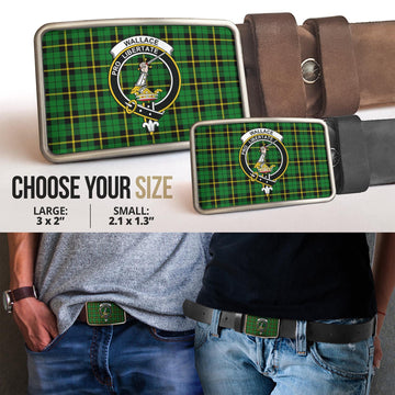 Wallace Hunting Green Tartan Belt Buckles with Family Crest