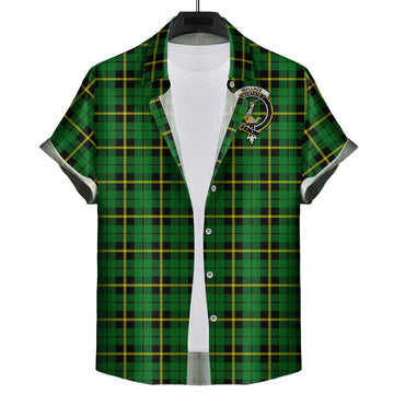 Wallace Hunting Green Tartan Short Sleeve Button Down Shirt with Family Crest