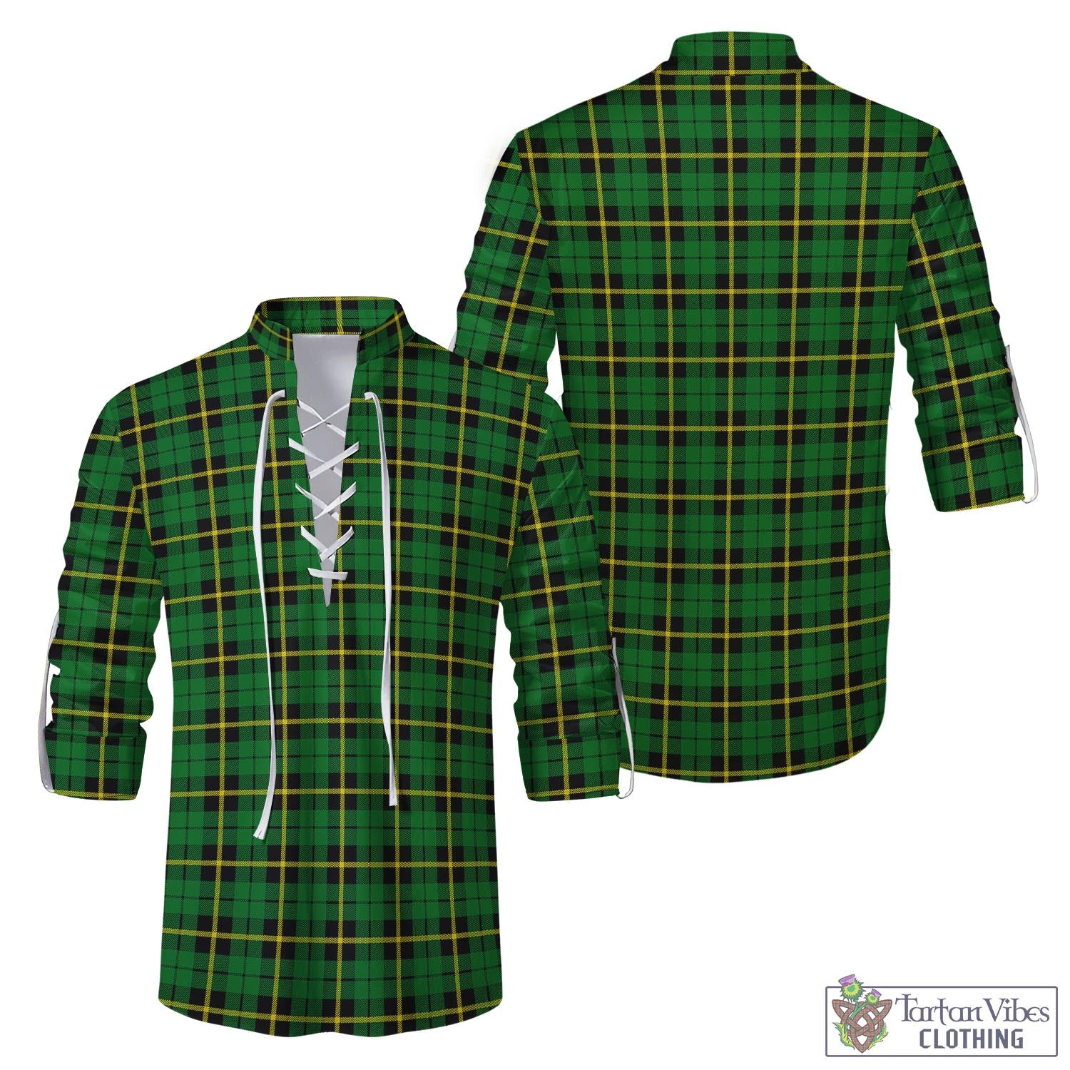 Tartan Vibes Clothing Wallace Hunting Green Tartan Men's Scottish Traditional Jacobite Ghillie Kilt Shirt