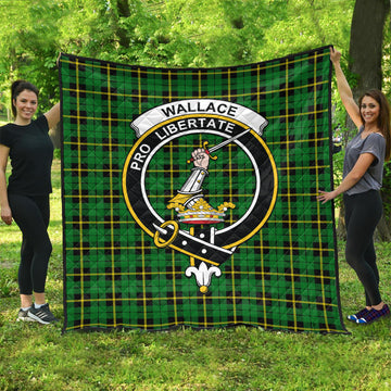 Wallace Hunting Green Tartan Quilt with Family Crest