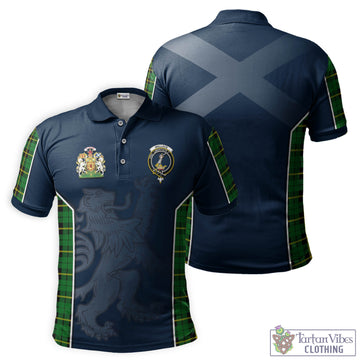 Wallace Hunting Green Tartan Men's Polo Shirt with Family Crest and Lion Rampant Vibes Sport Style