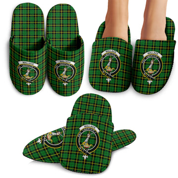 Wallace Hunting Green Tartan Home Slippers with Family Crest
