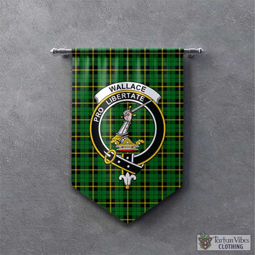 Wallace Hunting Green Tartan Gonfalon, Tartan Banner with Family Crest