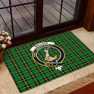 Wallace Hunting Green Tartan Door Mat with Family Crest