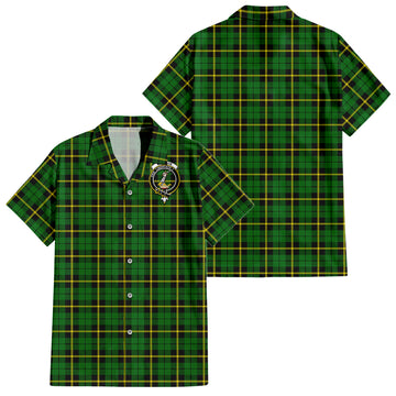 Wallace Hunting Green Tartan Short Sleeve Button Down Shirt with Family Crest