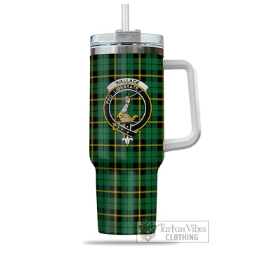 Wallace Hunting Green Tartan and Family Crest Tumbler with Handle
