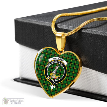 Wallace Hunting Green Tartan Heart Necklace with Family Crest