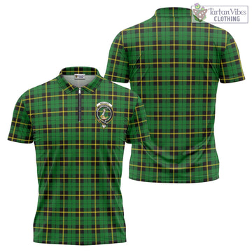 Wallace Hunting Green Tartan Zipper Polo Shirt with Family Crest