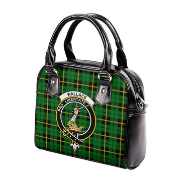Wallace Hunting Green Tartan Shoulder Handbags with Family Crest