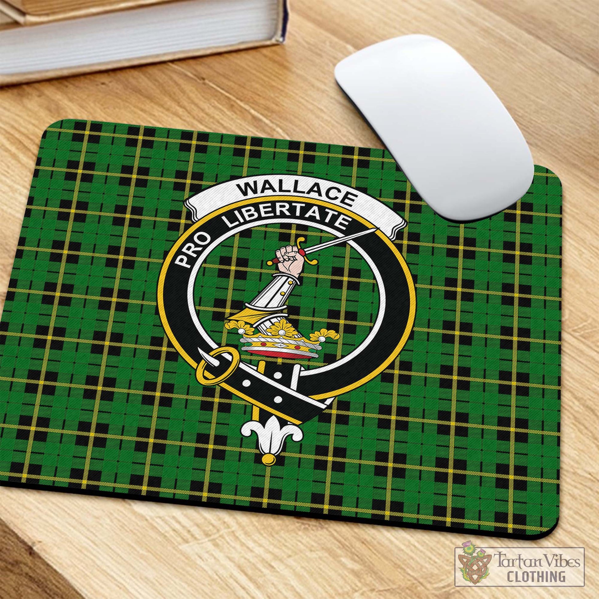 Tartan Vibes Clothing Wallace Hunting Green Tartan Mouse Pad with Family Crest